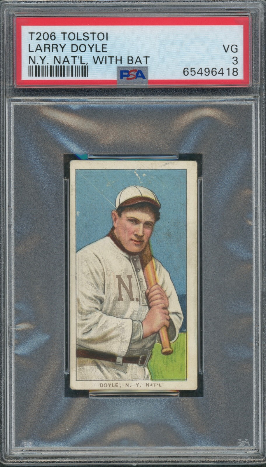 1909-11 T206 🔥 TOLSTOI 🔥 Larry Doyle with Bat   PSA 3