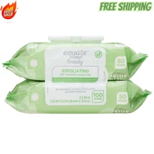 Equate Exfoliating Wet Cleansing Makeup Remover Facial Wipe, Twin Pack 100 Count