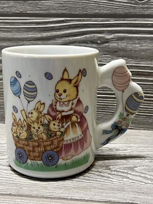Mother Easter Bunny with Baby Bunnies Ceramic Coffee Tea Mug Cup Unique Handle