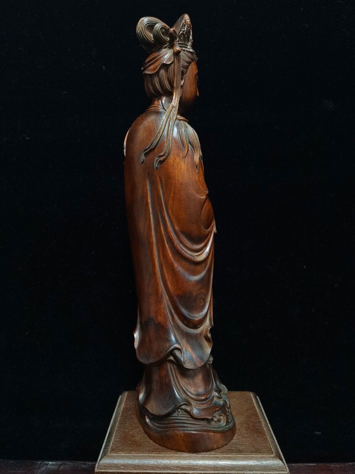 Chinese Antique Wooden Kwan Yin Statue Carved Boxwood Figure Sculpture