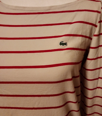Lacoste Preppy Red Stripe Boat Neck Long Sleeve Shirt sz 42