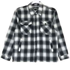 KatieJNYC Girl's L Tara Flannel Shacket Black White 4 Pocket Long Sleeve NWT