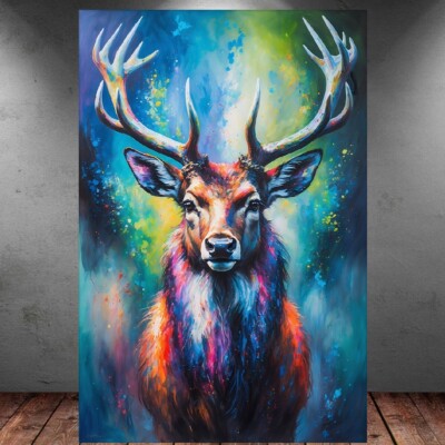 LEINWAND BILD ER XXL ABSTRAKT HIRSCH GEWEIH BUNT GRAFFITI WAND POSTER P1246