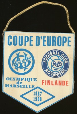 Fanion OM Olympique De Marseille - Coupe Winners 1987-88 Vs Rovaniemi - 10x9 Cm