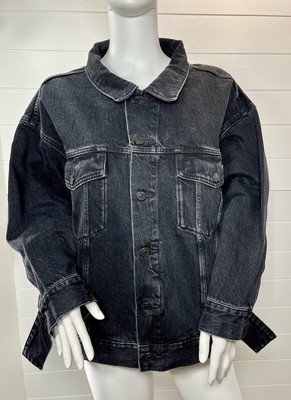 Anthropologie Edwin Jeans Alexa Irony M Black Denim Trucker Jacket Grunge