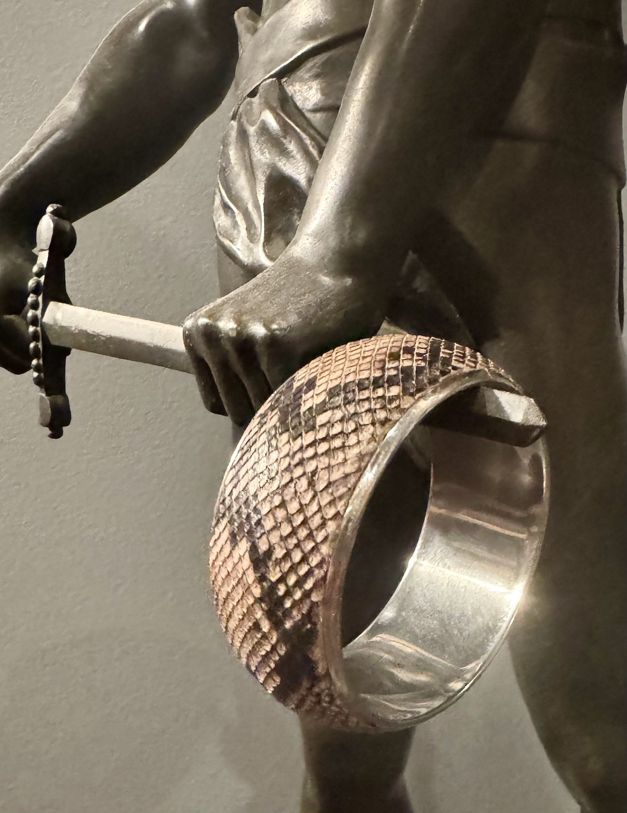 Italian Python Dome Cuff Silver Tone Statement Br… - image 6