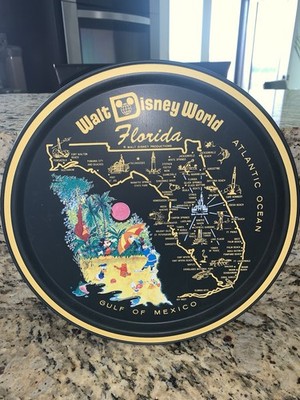 Disney Vintage 1970s Metal Serving Tray Plate Tin Walt Disney World Florida