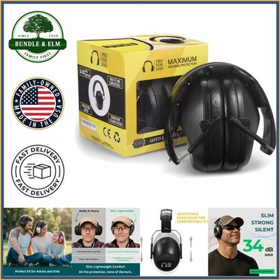 Durable Black Ear Muffs with 34dB NRR for Kids and Adults in Loud Environments