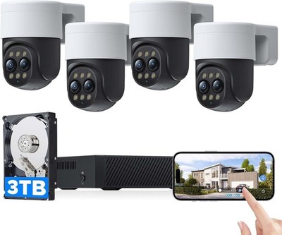 4x PoE 4MP NVR Dual-Überwachungs-kamera-Set + Rekorder 3TB HDMI Loop App + Kabel