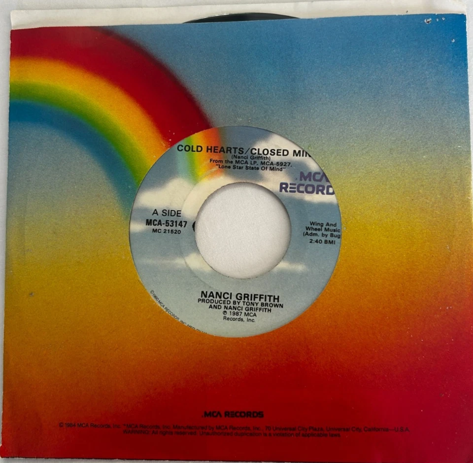 Nanci Griffith - Cold Hearts, Closed Minds / Ford Econoline 7" MCA 45 rpm EX - Image 3 of 3
