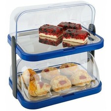 Buffet Vitrine DOPPELDECKER mit Rolltophauben Kunststoff BLAU mit K&uuml;hlakkus APS
