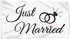Just Married Flag Banner Outdoor Indoor Decoration Flag 3x5Feet Double Stitched