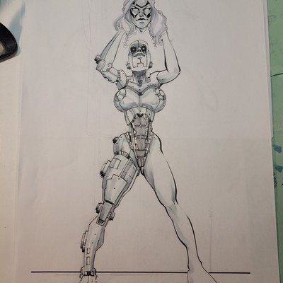 what of black cat was a cyborg on 11x17 white paper done in ink