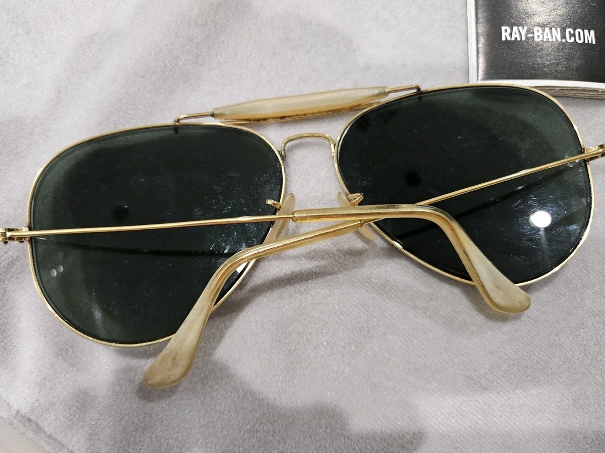 VTG B&L Ray-Ban Amber 62-14 Gold Plated Aviator Sunglasses. With