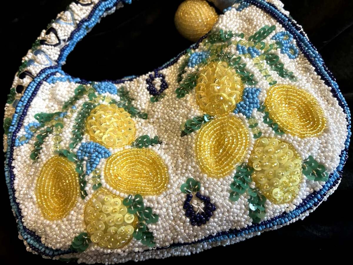 New Release Handcrafted in India Blue Lemon Vine Beaded Bag Viral