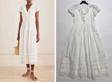 Women Doen V-neck Ruffle Puff Sleeve Slim Midi Dress