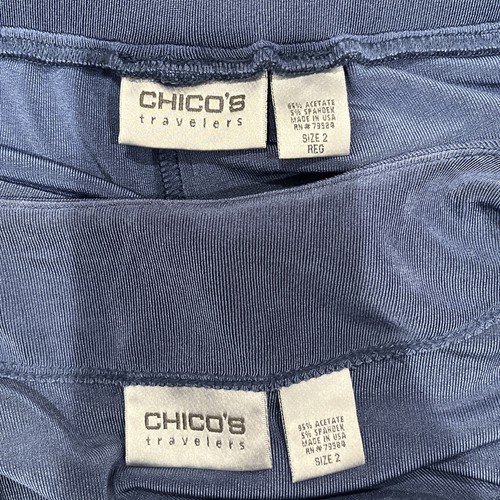 Chico's Travelers Pant Suit Women's Size 2 US Large Blue Knit Slinky Ruffles - Picture 10 of 12