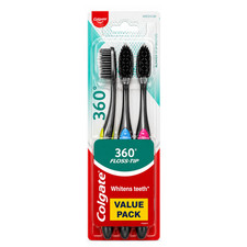 Colgate 360 Floss Tip Toothbrush Medium Value Pack 3 Count Each Assorted Colors