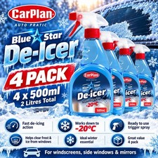 CarPlan Blue Star De-Icer  Trigger Spray Windscreen Ice Melt Winter 500ml x4