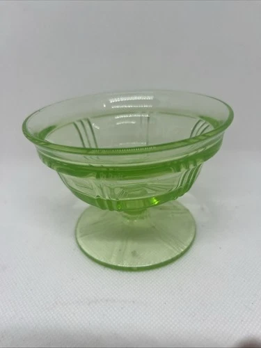 Green Depression Sherbet vaseline glass dessert cup 1930s