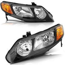 Honda Civic 2006-2011 Headlights Black Housing Amber Reflector