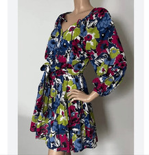 Lauren Ralph Lauren Floral Belted Cotton Voile Tiered Dress Blue Pink Puff Sz 2