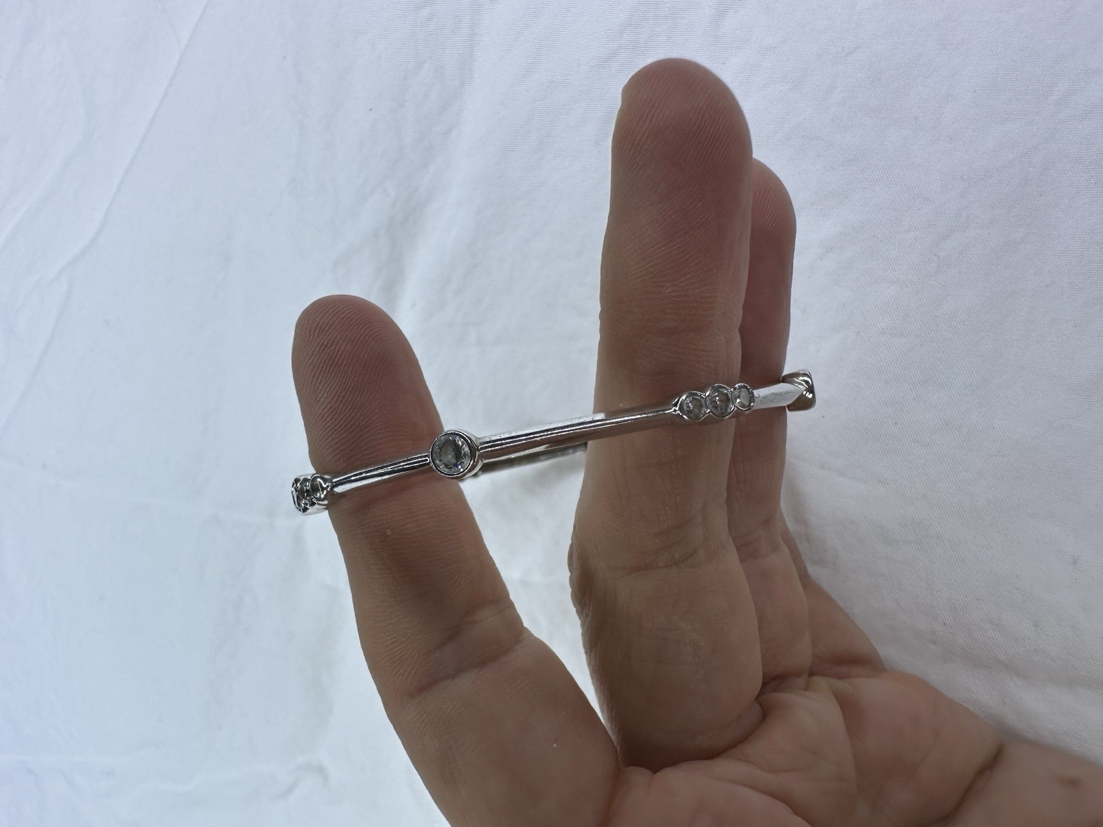 Sterling Silver Bangle Solid Crystal 925 Signed R… - image 9