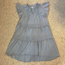 Knox Rose Womens Tiered Dress Size M Short Sleeve Pastel Blue Boho Cottage Lace