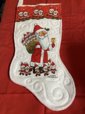 Vintage Giordano Art Santa's Best Christmas Stocking 1987 Mini Santas Elves