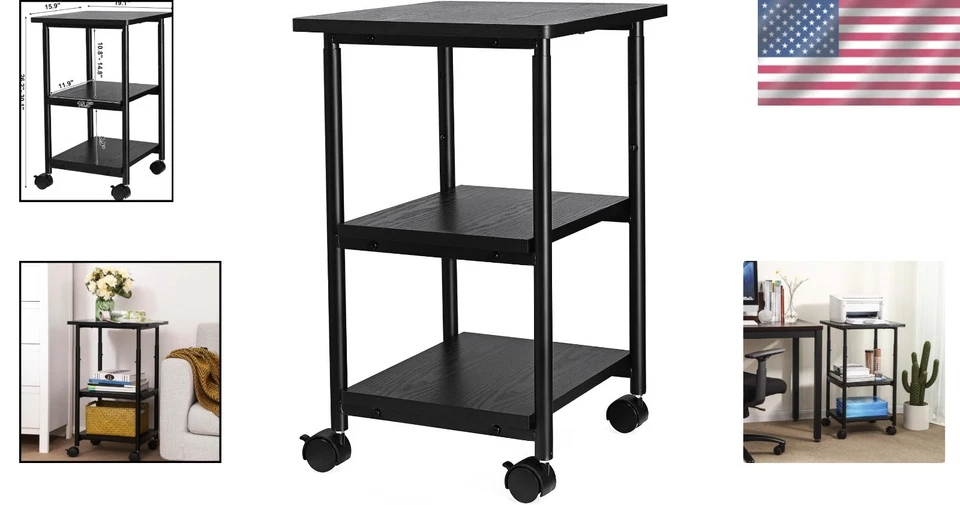Efficient Heavy-Duty Printer Stand with 3 Tiers & Locking Wheels for Office Use - Image 2 of 4