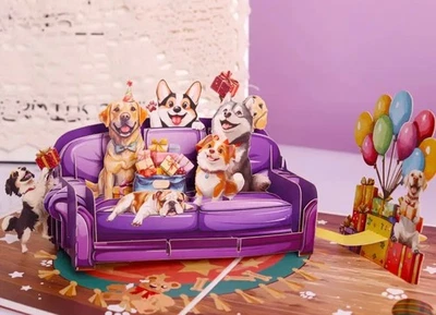 SECOND NATURE Birthday Card 3D Pop Up Card Female Dog Mum Wife Sister Daughter Niece Gift Card