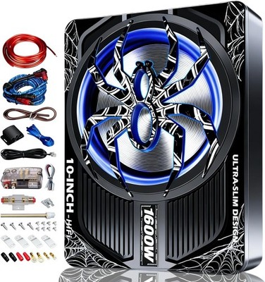 2026 Upgraded 1600W Slim Underseat Car Subwoofer, 10'' Powered Sub with Built-in 