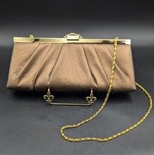Jessica McClintock Bronze Leather Clutch Purse Gold Chain Strap Cocktail Wedding