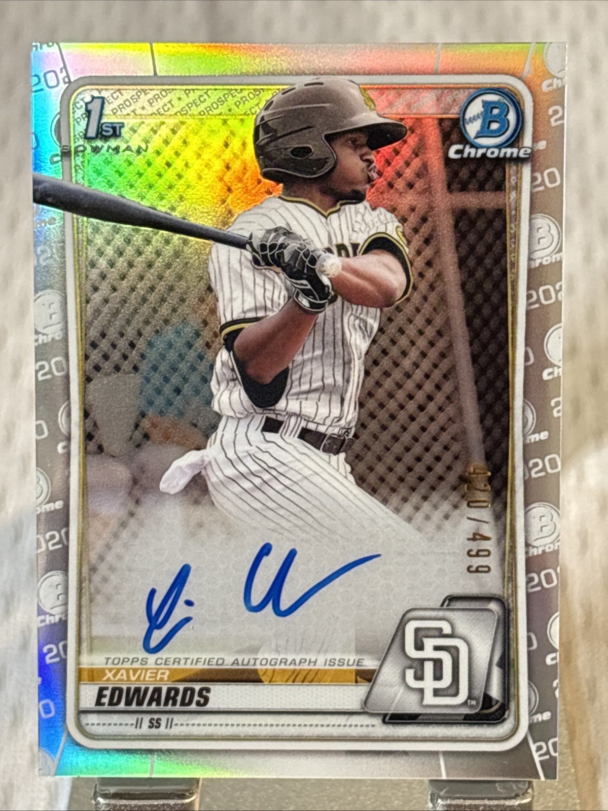 2020 Bowman Chrome Auto Xavier Edwards Rc 1st Refractor Auto /499 #CPA-XE