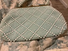 Vintage AQUA Beaded Clutch Evening Bag Purse Art Deco Style Hong Kong