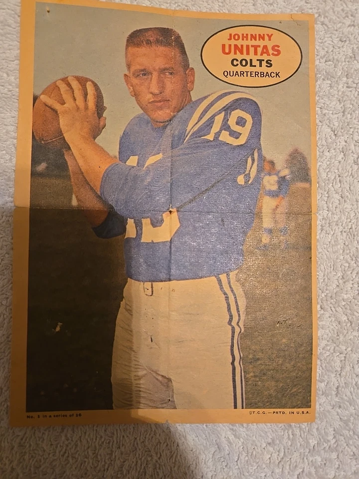 VINTAGE! JOHNNY UNITAS 1968 Topps FOOTBALL Poster  - Image 3 of 4