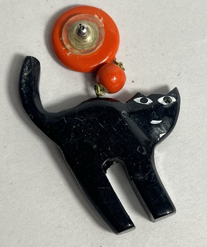 Collar de Halloween artesanal vintage colgantes de madera pendientes gato calabaza - Imagen 5 de 8