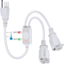 2 Plug 120V Heat Cable Controller, Outdoor Thermostat Controlled Extension Cord,