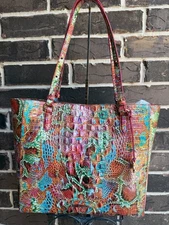 NWT Brahmin Melbourne April Reservoir Leather Tote Large Multi blue green orange