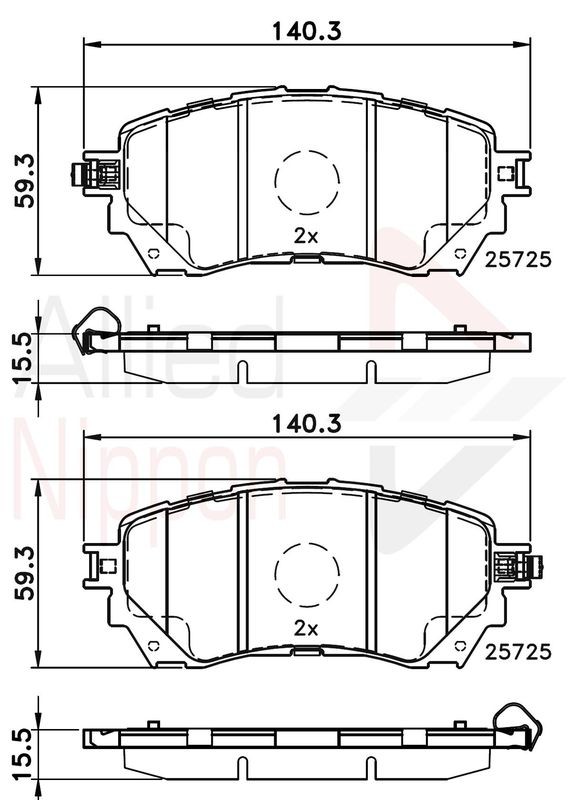 Brake Pad Set For Disc Front 140.3 mm Length Fits Mazda 6 ALLIED NIPPON ADB32237