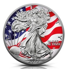 1 oz Silver Eagle 2022 – USA and Confederate Flag Eagle, Art Color Collection