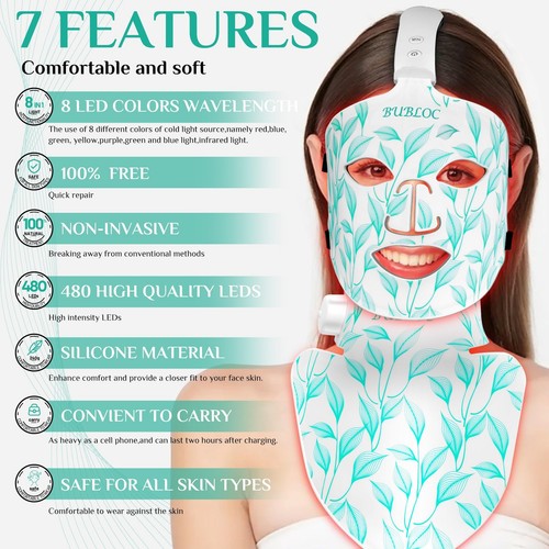 Rotlichttherapie Maske Kit, 7+1 Farbe Nahinfrarot 850 Licht für Hals & Deko... - Bild 3 von 7