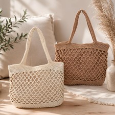 Brown Handwoven Cotton Rope Tote Bag, Soft Summer Shoulder Bag