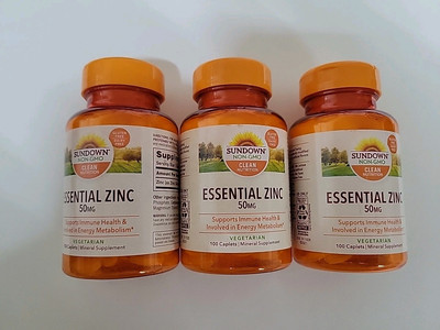 3 Pack, Sundown Essential Zinc 50mg, 100 Caplets Each, Exp. 06/2026 Or Better 