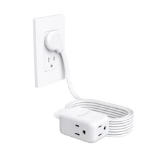 Flat Extension Cord Surge Protector 15ft Long 3 Prong Indoor Power Cord Exten...