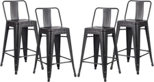 24" Industrial Metal Bar Stools Set of 4 Bucket Back Sanded Matte Black