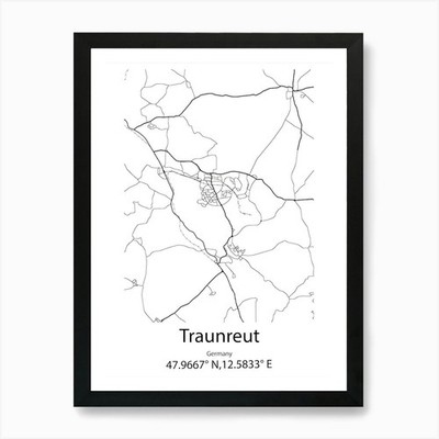Traunreut,Deutschland Minimalistische Karte Ar gerahmt Wandbild Poster Leinwanddruck Bild