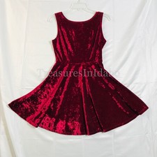 Forever 21 red / burgundy crushed velvet skater Mini dress soft women's Size med