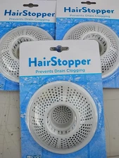 Hairstopper Drain Cover Hair Catcher for Shower and Bathtub, White, 3 Pack