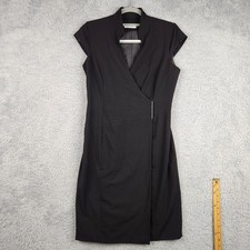 Calvin Klein Dress Womens 4 Black Sheath V Neck Cap Sleeve Stretch Office Work